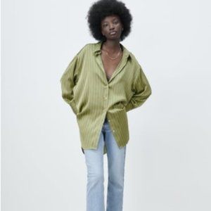NWT  Zara Striped Satin Shirt (S)
